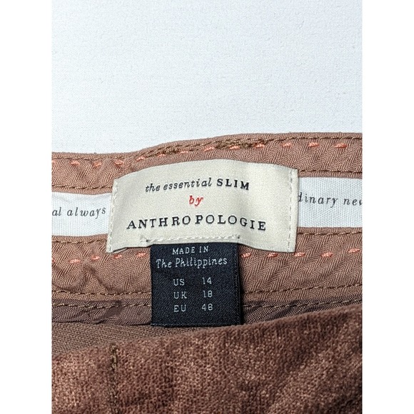 Anthropologie The Essential Slim Brown Textured Straight Leg Pants Womens 14 - Picture 6 of 11